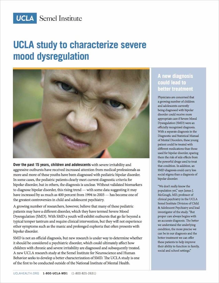 UCLA study to characterize sever mood dysregulation