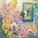 Abstract floral and pastel colors with seahorses. 