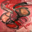 Abstract painting with red and black colors. 