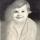 Black and white drawing of small child smiling