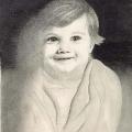 Black and white drawing of small child smiling