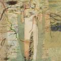 A nude figure with hands raised and without feet. The colors are greens and blues with abstract suggestions of water.